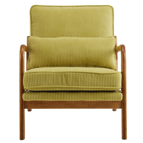 HSUNNS Accent Chair, Mid-Century Modern Living Room Chair Featuring Corduroy Fabric Upholstery & Pillow, Sturdy Solid Wood Frame Lounge Arm Chair with Plush Cushion for Bedroom, Office, Olive Green