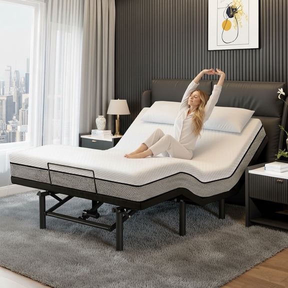 HSUNNS Adjustable Bed Frame, Individually Tilting Head and Foot with Remote, Adjustable Electric Bed Base with Quiet Motor, Queen Size