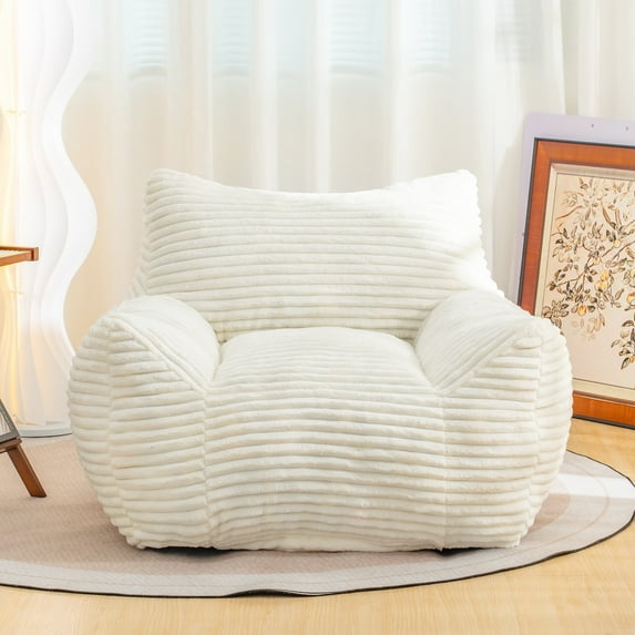 HSUNNS Bean Bag Chair, Ergonomic Design Floor Sofa with Anti-Slip Bottom for Adults and Teens, Corduroy Single Cloud Mini Couch for Living Room and Bedroom, White
