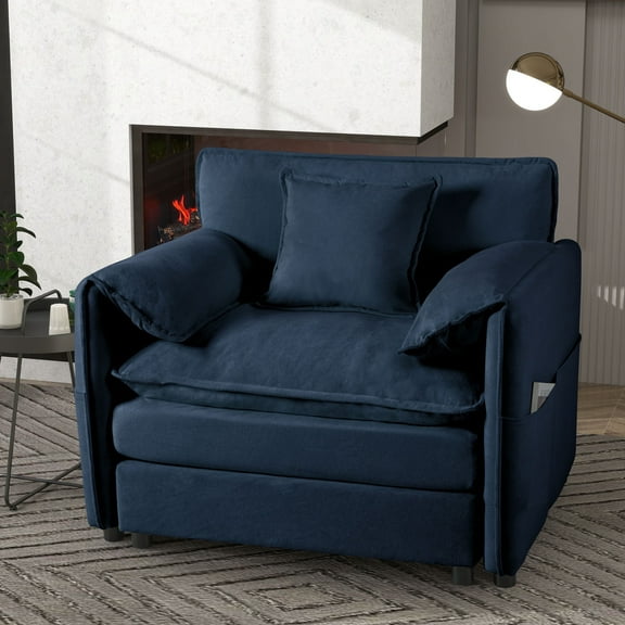 HSUNNS Chenille Oversized Sofa Chair, 35.43" Wide Accent Chairs for Living Room & Bedroom Modern Lounge Chair, Upholstered Mid-Century Reading Chair, Comfy Living Room Chair, Single Armchair, Blue