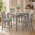 thumbnail image 1 of HSUNNS 5-Piece Counter Height Dining Table Set for 4, 34.5" Square Kitchen Table with 4 Upholstered X-Shaped Backrest Chair, Space-Saving Table and Chairs, Gray, 1 of 9