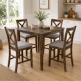 thumbnail image 1 of HSUNNS 5-Piece Counter Height Dining Table Set for 4, 34.5" Square Kitchen Table with 4 Upholstered X-Shaped Backrest Chair, Space-Saving Table and Chairs, Walnut, 1 of 9