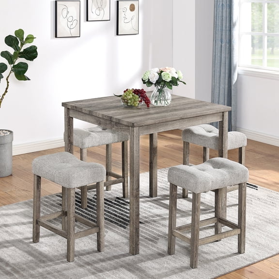 HSUNNS Dining Table Set for 4, 5-Piece Industrial Kitchen Table Set with 4 Upholstered Stools, Dining Set with Wood Grain Finish for Home and Kitchen, Small Spaces, Brown