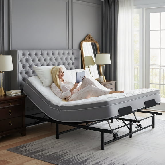 HSUNNS Queen Electric Adjustable Bed Frame with wired Remote Head and Foot Incline, Separate left & right incline, Zero Gravity, Low-Noisy, Easy Assembly
