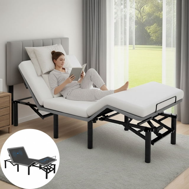 HSUNNS Adjustable Bed Frame Twin XL with Massage, Electric Bed Base with Wireless Remote, Head & Foot Incline, USB Type-A & Type-C Ports, LED Night Light, Quiet Motor, Adjustable Legs, Easy Assembly