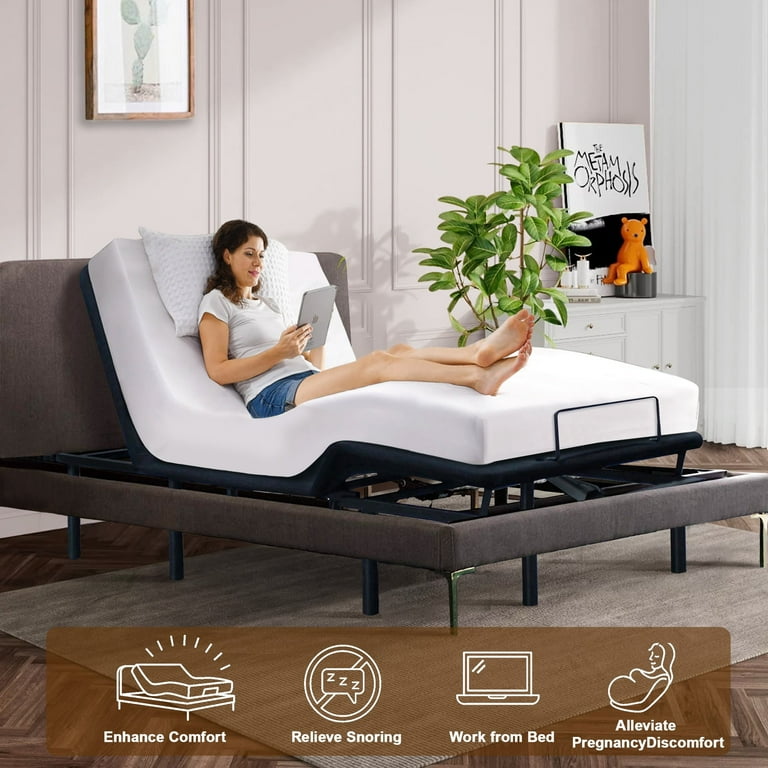 HSUNNS Electric Adjustable Bed Base Frame with Wireless Remote Head and Foot Incline Power Platform Bed Base with One Touch Comfort Positions