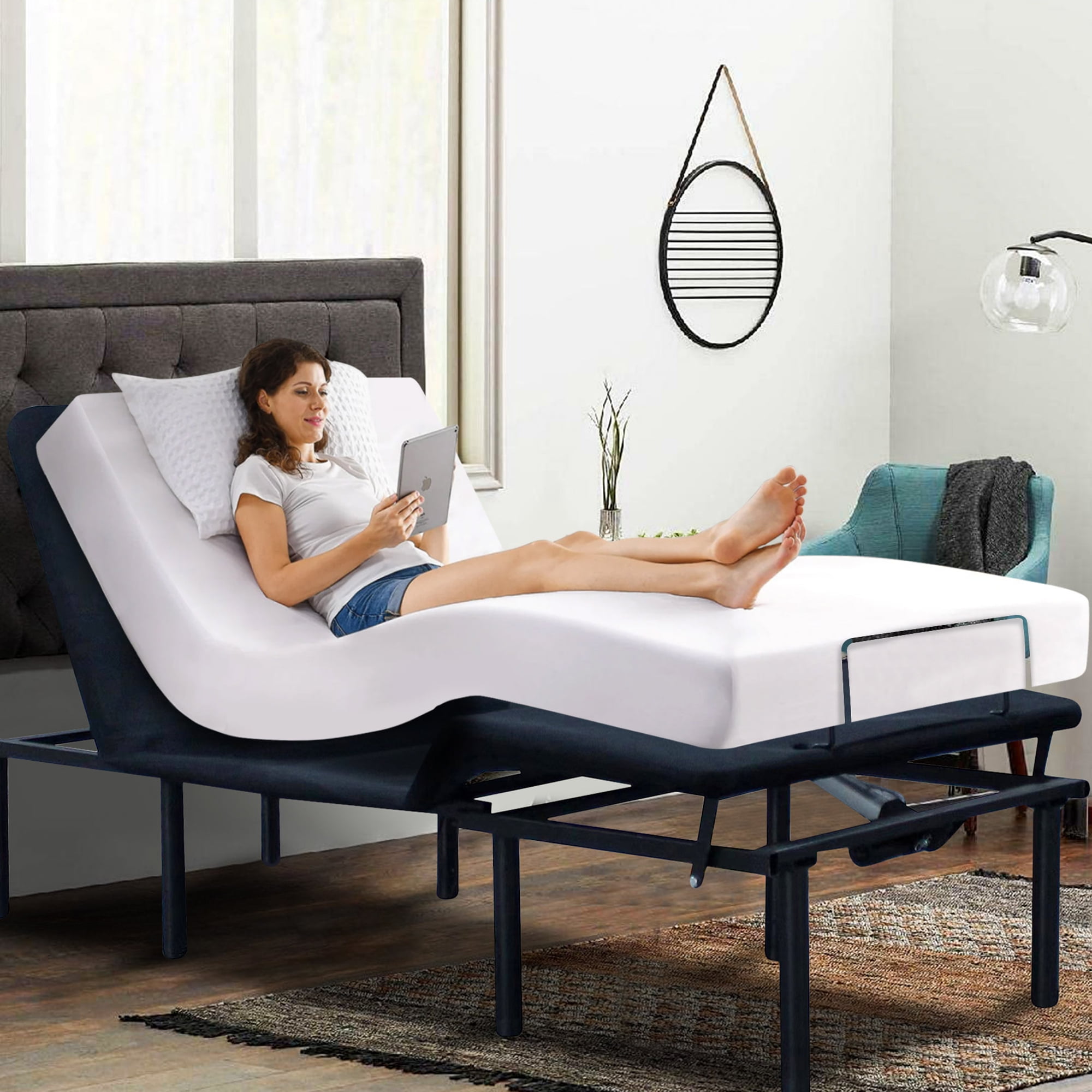 HSUNNS Electric Adjustable Bed Base Frame with Wireless Remote Head and Foot Incline Power Platform Bed Base with One Touch Comfort Positions