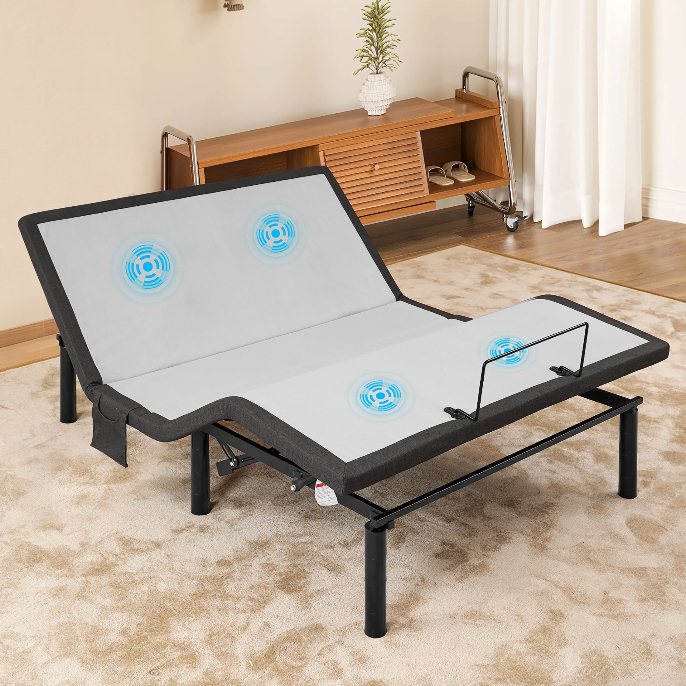 Ergonomic Black Steel Queen Adjustable Bed Frame with Massage and USB Ports