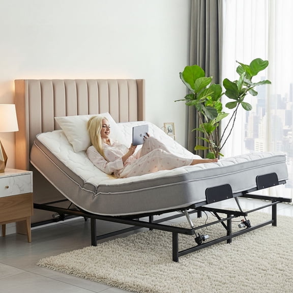 HSUNNS Queen Adjustable Bed Frame, Zero Gravity Adjustable Base with Wired Remote, Independent Head & Foot Lift, Ultra Quiet, Easy to Assemble