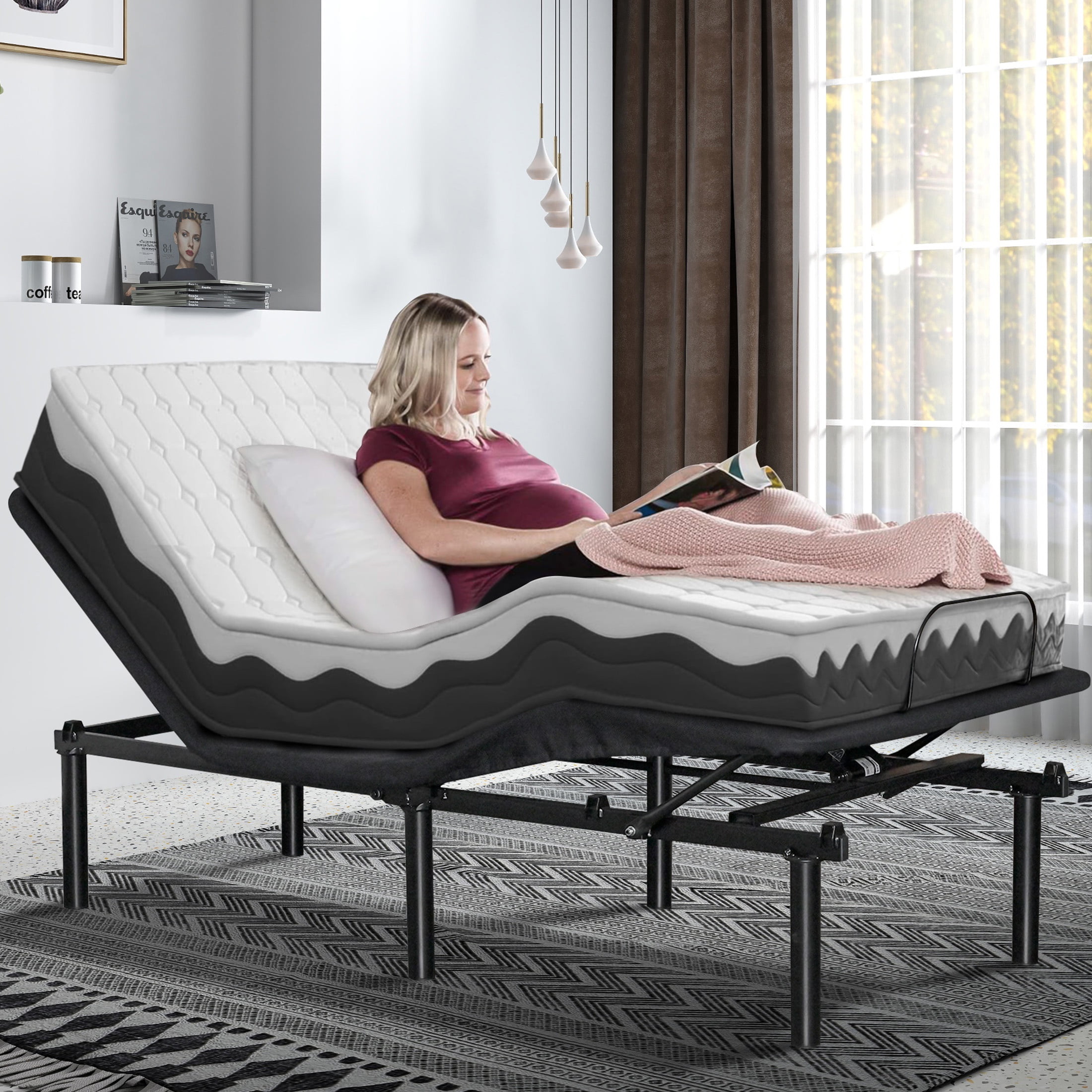 HSUNNS Adjustable Bed Frame Twin XL Electric Adjustable Bed Base with Independent Head and Foot Incline Zero Clearance Wireless Remote Adjustable