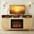 thumbnail image 1 of HSUNNS 58" Fireplace TV Stand with 23" Electric Fireplace Insert, Modern Media Console with Open Shelves, Oak Finish, Double Grid Doors & Gold Handles – Storage Entertainment Center for Living Room, 1 of 7