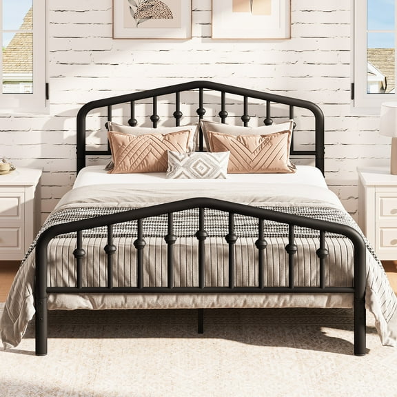 HSUNNS Full Platform Bed Frame with Headboard, Metal Full Size Bed Frame for Adults Teens, Victorian Style Full Bed Frame Bedroom Furniture, No Box Spring Needed, Noise Free, Smooth Finish, Black