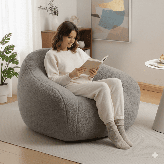 HSUNNS Giant Bean Bag Chair for Adults with Filler Included, Oversized Single Lazy Sofa Chair with Armrest for Living Room Bedroom, Light Grey