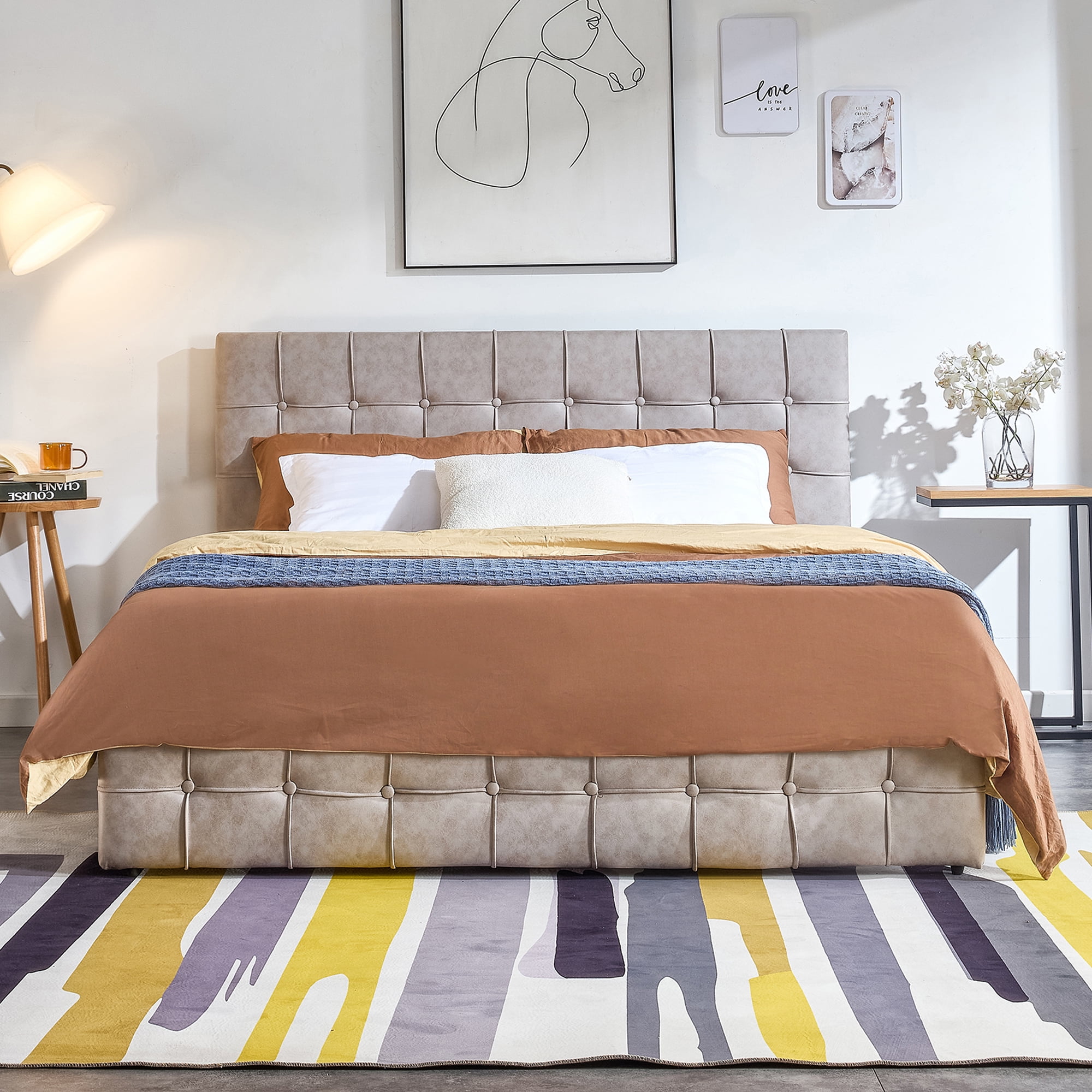 HSUNNS King Size Bed Frame, Platform Bed Frame with Upholstered Height