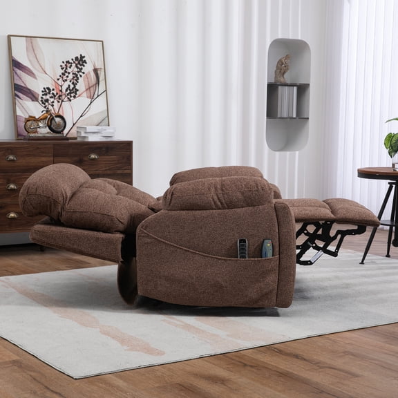 HSUNNS Lift Recliner Chair, Extra Large Recliners with Heating and Massage, Electric Sofa with Pillow and Side Pocket, Home Theater Seating with Cup Holders and Remotes, Tilt to 180°, Brown