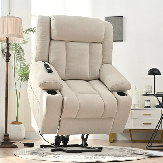 HSUNNS Lift Recliner Chair for Elderly with Extended Footrest, Single Sofa Recliners for Living Room with Side Pocket, Beige