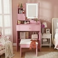 thumbnail image 1 of HSUNNS Lighted Makeup Vanity Table, Pink Dressing Desk with Charging Station and Hair Dryer Holder, Female Gift, 1 of 11