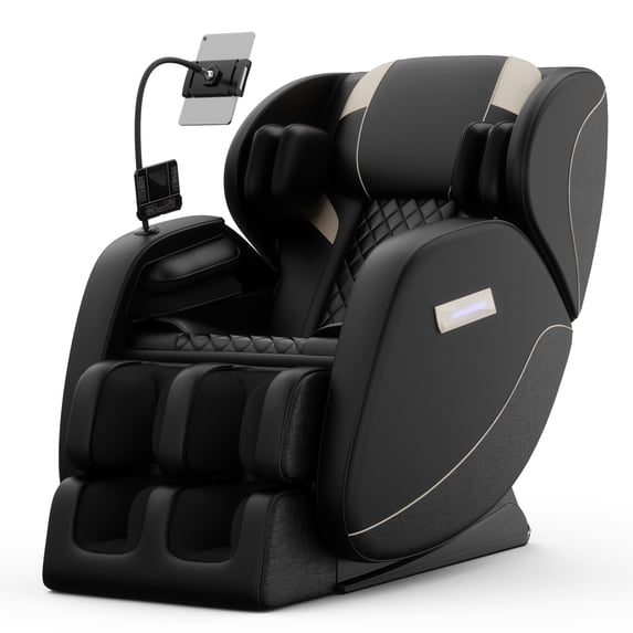 HSUNNS Massage Chair, PU Leather Full Body Massage Recliners with Heat and Portable Stand, Zero Gravity Massage Recliner Chair with Touch Screen and Foot Rollers Scraping, Black
