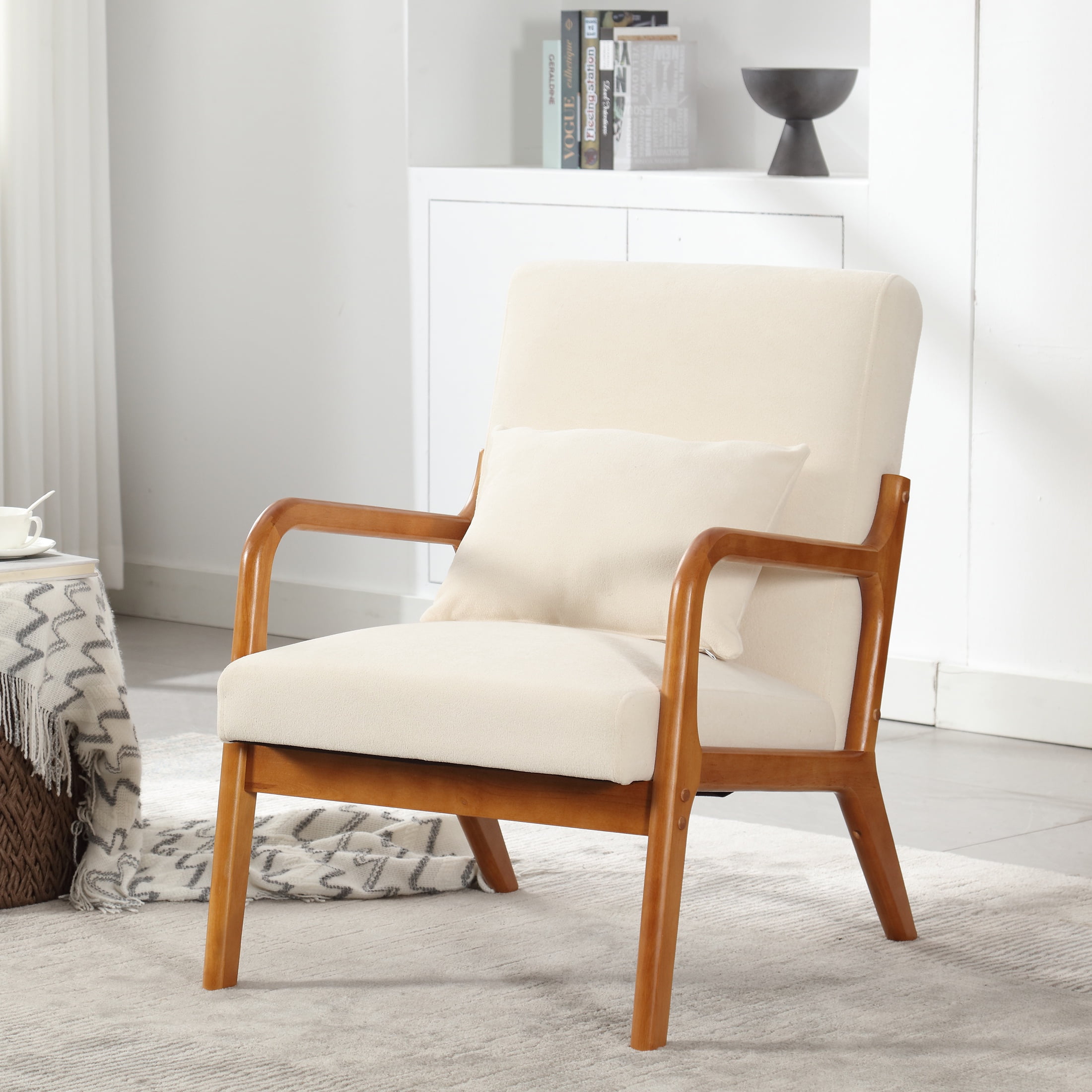 Image showcasing HSUNNS Mid-Century Accent Chair, Modern Solid Wood Padding Lounge ...