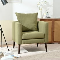 HSUNNS Modern Accent Chair, Fabric Upholstered Arm Chair with Pillow and Wood Legs, Mid-Century Accent Armchair for Living Room, Bedroom and Reception Room, Olive Green