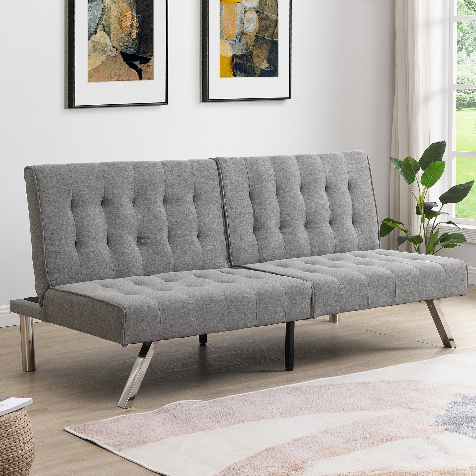 HSUNNS Modern Convertible Tufted Futon Sofa Furniture, Tufted Sofa Bed with Sturdy Metal Legs ...