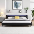 thumbnail image 1 of HSUNNS Modern Faux Leather Upholstered Full Platform Bed Frame with LED Lights Headboard, Low Profile Wave Like Design Full Bed Frame with Wood Slat Support, No Box Spring Needed, Black, 1 of 12