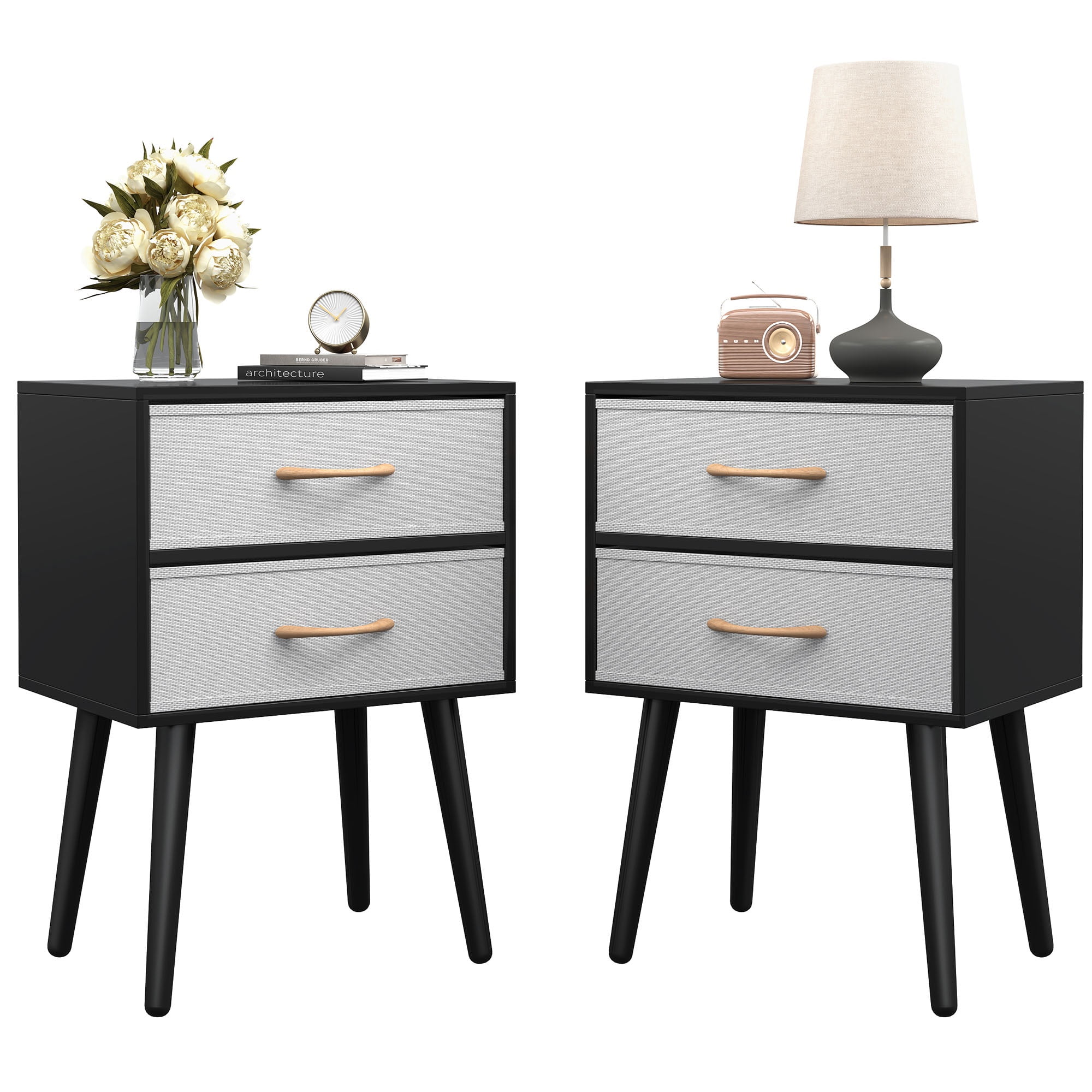 HSUNNS Set of 2 Side Matching Nightstands, Industrial Bedside Tables ...