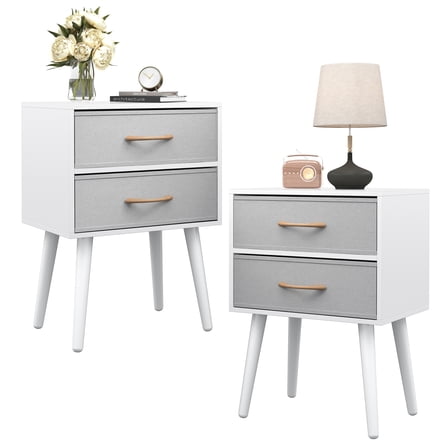 HSUNNS Nightstand Set of 2, Modern Bedside Tables with Fabric Drawers, Large Storage Night Stands with Metal Legs, Easy Assembly, White