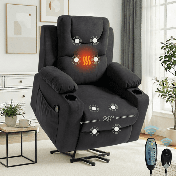 HSUNNS Power Lift Recliner Chair for Elderly, Oversized Lift Chair with Heat & Massage, 350 lb Capacity Electric Recliner with 160° Infinite Position, Side Pocket for Living Room, Grey