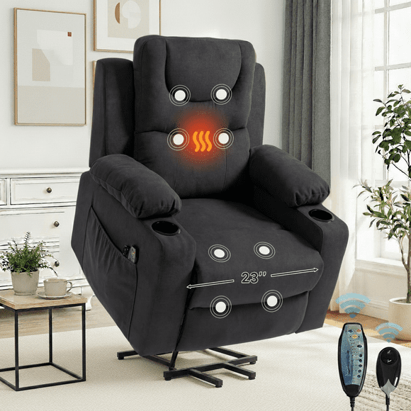 HSUNNS Power Lift Recliner Chair for Elderly, Oversized Lift Chair with Heat & Massage, 350 lb Capacity Electric Recliner with 160° Infinite Position, Side Pocket for Living Room, Grey