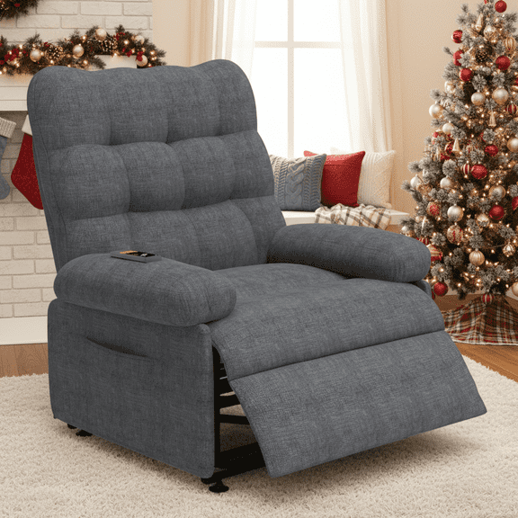 HSUNNS Electric Recliner Chair, Elderly Sofa with Side Pocket and Spacious Seat, Recliner Chair Tilt to 145 Degrees, Remote Control, Heavy Duty Reclining Mechanism Recliner for Living Room, Gray
