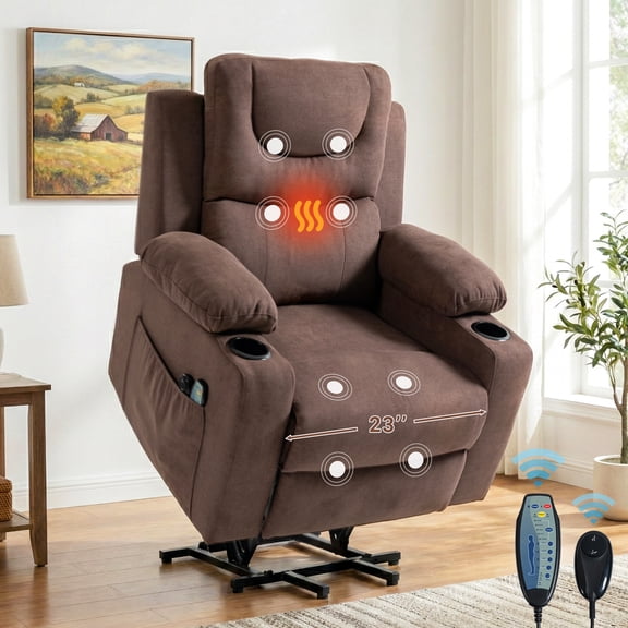 HSUNNS Power Lift Recliner Chair for Elderly, Oversized Lift Chair with Heat & Massage, 350 lb Capacity Electric Recliner with 160° Infinite Position, Side Pocket for Living Room, Brown
