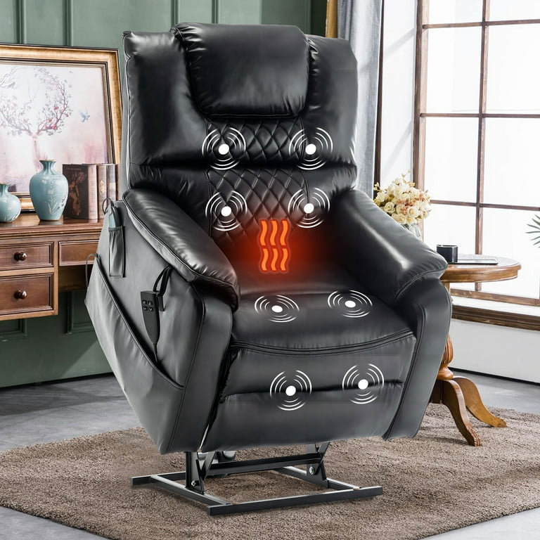 HSUNNS Oversized Power Lift Recliner Chair for Elderly Large Lay Flat Dual Motor Single Sofa with Heat and Massage PU Leather Recliner Chair for