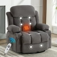 thumbnail image 1 of HSUNNS 360° Swivel Recliner Chair with Massage & Heat, 135° Recline, Living Room Recliner with USB Port, Cup Holder and Storage, 350LB Ergo Lounge Chair Grey, 1 of 11