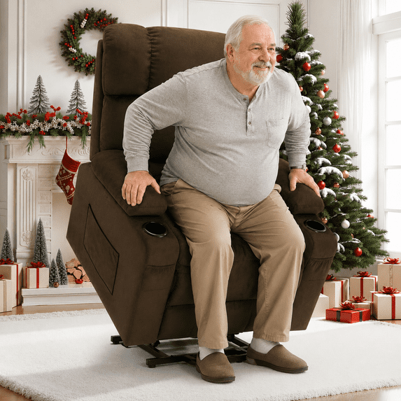 HSUNNS Oversized Power Lift Recliner Chair for Elderly, Big and Tall Adults, 26" Wide Seat with Massage and Heat, 2 Cup Holders and Side Pocket, Electric Reclining Chair for Living Room, Brown