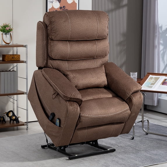 HSUNNS Power Lift Recliner Chair for Adults, Oversized Recliner with Massage and Heat, Electric Single Reclining Chair with Wireless Charging and Expandable Tabletop for Living Room, Brown