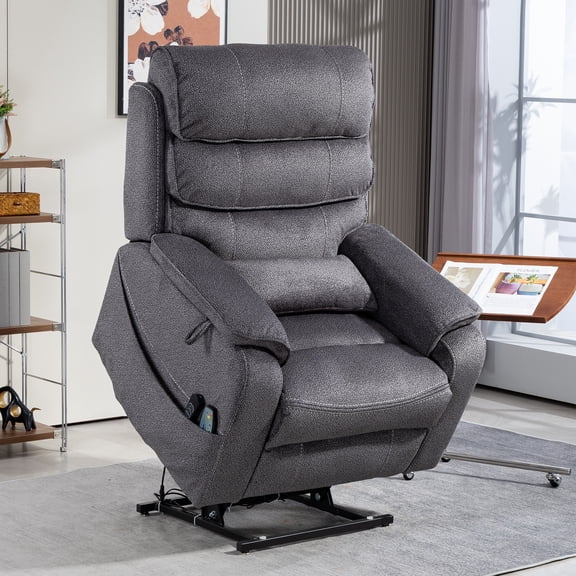 HSUNNS Power Lift Recliner Chair for Adults, Oversized Recliner with Massage and Heat, Electric Single Reclining Chair with Wireless Charging and Expandable Tabletop for Living Room, Gray