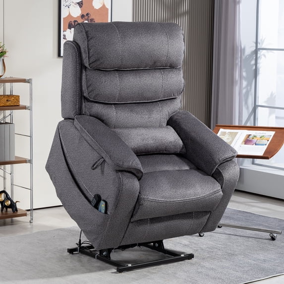 HSUNNS Power Lift Recliner Chair for Adults, Oversized Recliner with Massage and Heat, Electric Single Reclining Chair with Wireless Charging and Expandable Tabletop for Living Room, Gray