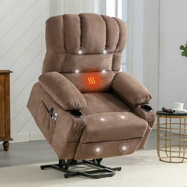 HSUNNS Power Lift Recliner Chair for Elderly, Electric Recliners with Heat and Massage, USB Charge Port, Cup Holders, Infinite Position and Side Pockets, Fabric Single Sofa for Living Room, Brown