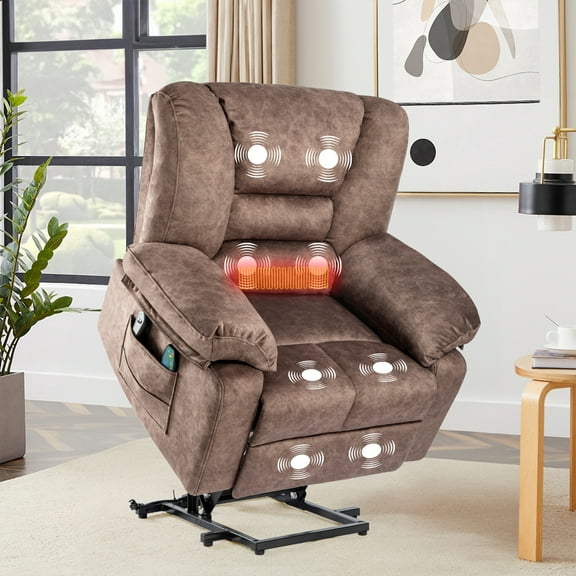 Power Lift Recliner Chair for Elderly, HSUNNS Massage and Heat Function Reclining Chair with Remote Control, Side Pockets, Velvet Upholstered Living Room Chair Single Sofa, Gray