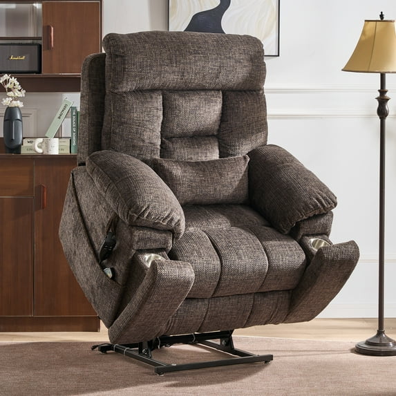 HSUNNS Power Lift Recliner Chair for Living Room, Chenille Fabric Electric Recliner Chair with Massage and Heat, 26" Width Seat, Hidden Cup Holder, Side Pockets, Dual Motors, Coffee