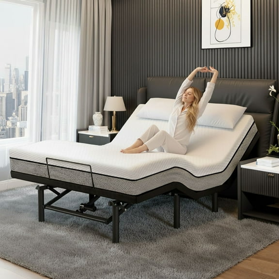 HSUNNS Adjustable Bed Frame, Individually Tilting Head and Foot with Remote, Adjustable Bed Base with Quiet Motor, Electric Bed, Queen Size