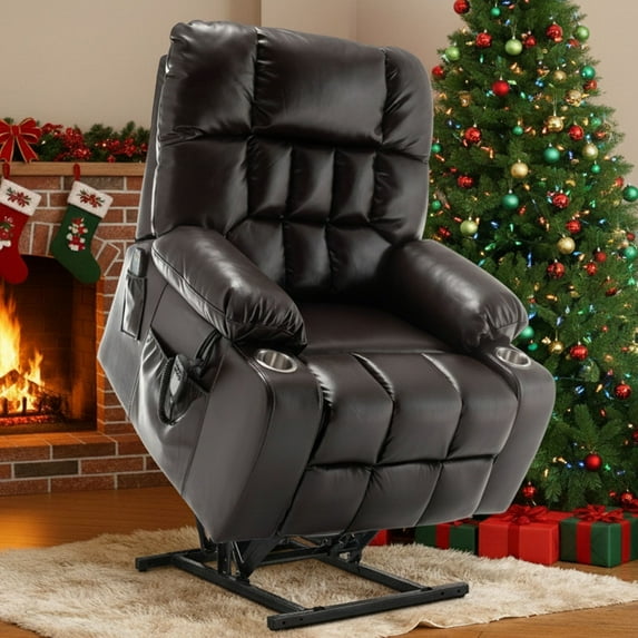 HSUNNS Large Power Lift Recliner Chair with Massage and Heat for Elderly Big and Tall People, Overstuffed Wide Recliners with 2 Cup Holders, Side Pocket and Remote, Wine Red