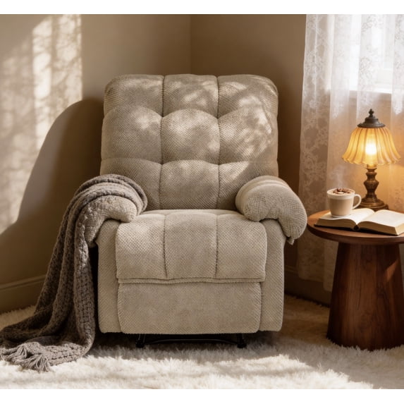 HSUNNS Recliner Chair, Overstuffed Armchair with Padded Footrest, Manual Reclining Lounge Chair for Living Room, Home Theater, Soft Fabric Ergonomic Reading Chair, Camel