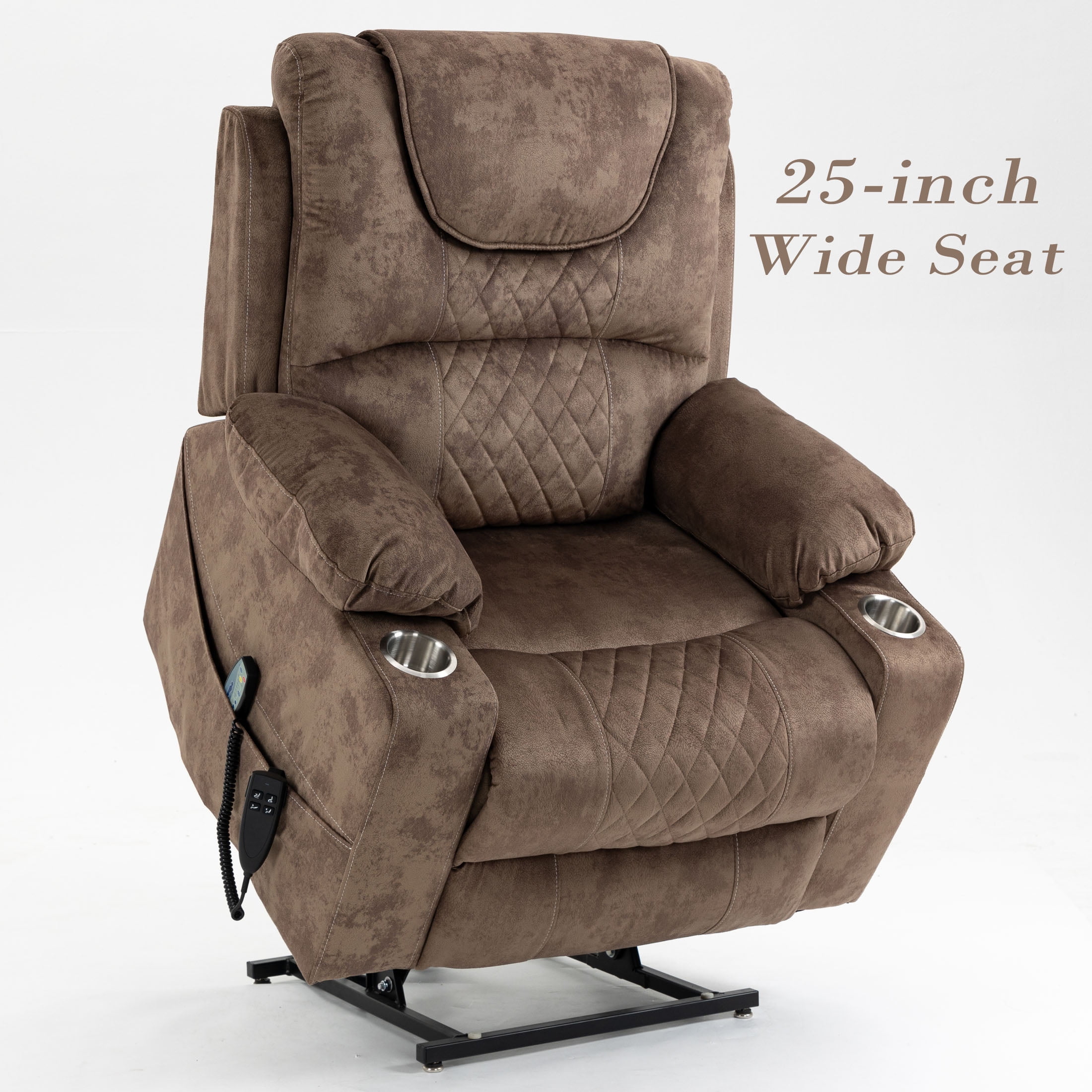 HSUNNS Recliner Lift Chairs for Elderly, 180 Degrees Lay Flat Recliner Chair with Heat and Massage and Cup Holder for Adults 400 lb Capacity (Brown Velvet)
