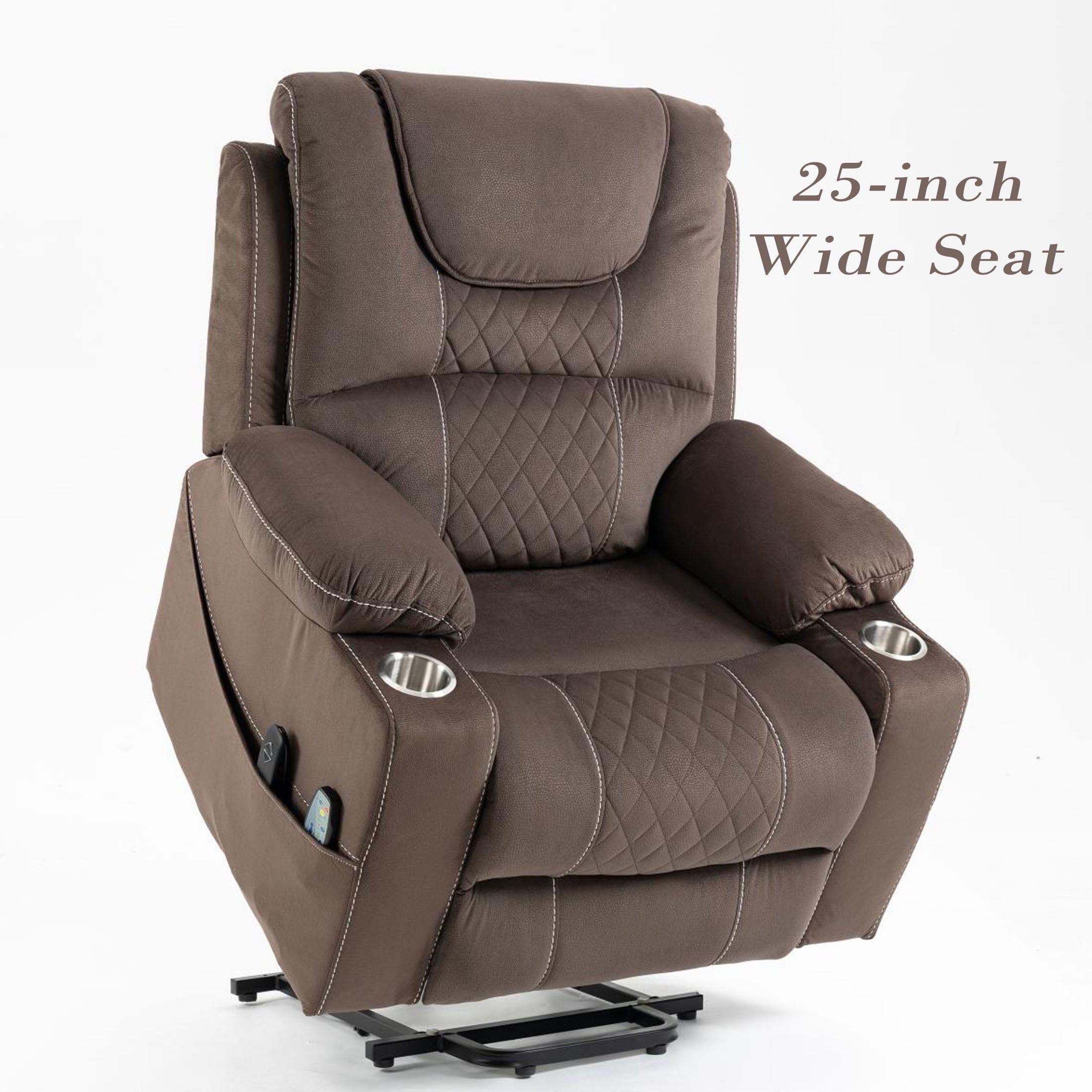 Recliner Lift Chairs for Elderly, HSUNNS 180 Degrees Lay Flat Recliner Chair with Heat and Massage and Cup Holder for Adults 400 lb Capacity (Velvet Brown)
