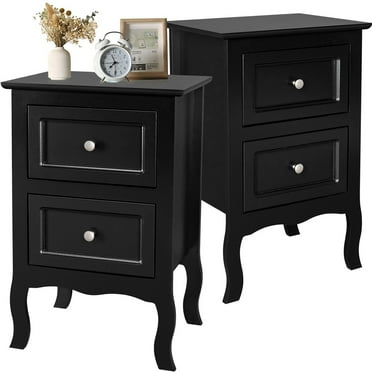 Gikpal Nightstand Set Of 2, Black Nightstand With 3 Fabric Drawers & 2 