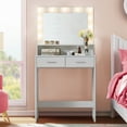 thumbnail image 1 of HSUNNS Small Vanity Desk, Narrow Makeup Vanity with 11 Lights and Mirror, Hollywood-style Makeup Desk with 2 Storage Drawers for Bedroom, Birthday Gift for Girls or Wife, White, 1 of 6