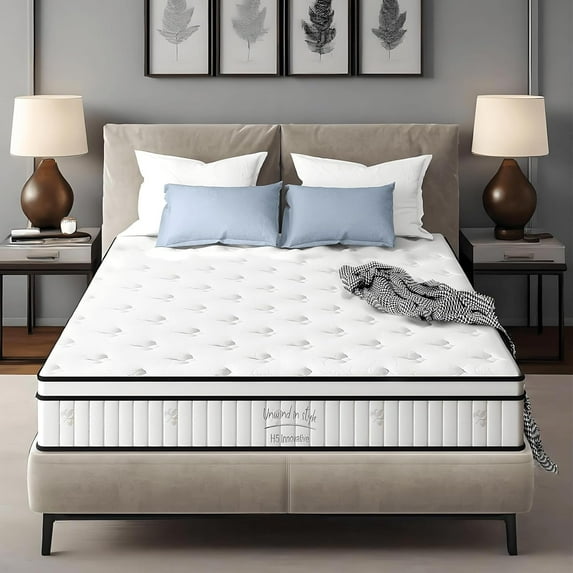 HSUNNS Twin Size Innerspring Mattress, 10 Inch Hybrid Mattress in a Box with Memory Foam and Pocket Spring, Ergonomic Design & Pressure Relief, Medium Firm Feel, 38"*75"*10