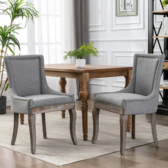 HSUNNS Upholstered Thickened Fabric Dining Chairs Set of 2, Solid Wood Contemporary Kitchen Chairs for Dining Room, Accent Chairs with Nail Head Decor, Gray